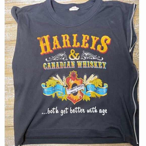 Vintage Harley Davidson & Canadian Whiskey Shirt Biker Punk Zipper Sides Women S - Picture 1 of 8